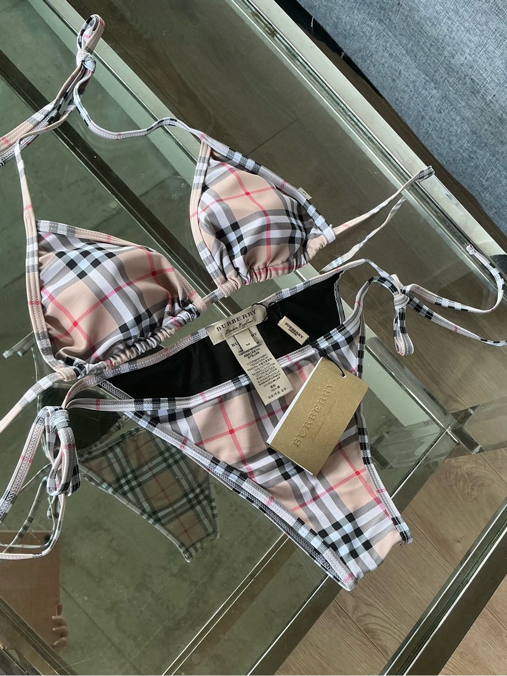 Burberry Beige Plaid Bikini Set